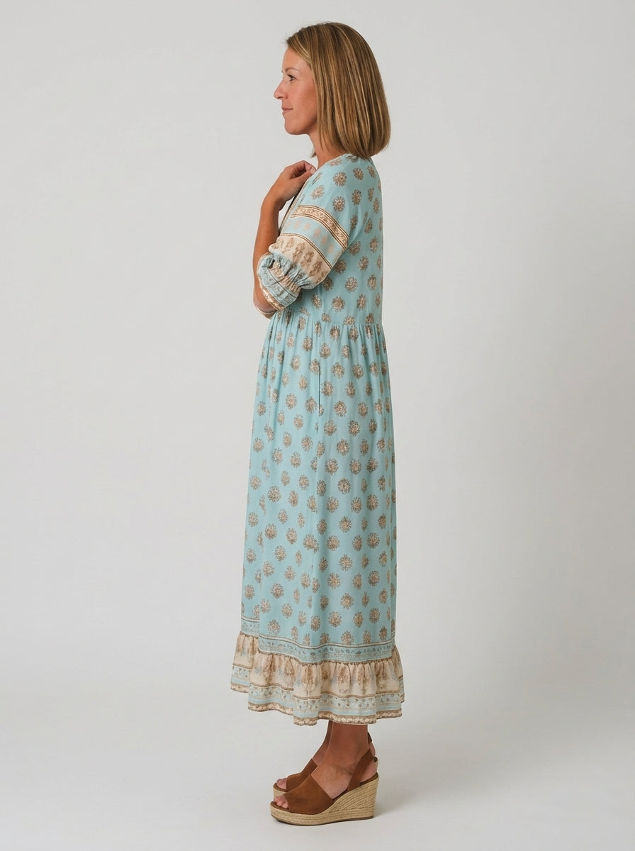 Ava | Women's V Neck Boho Printed Beach Dress With Pockets
