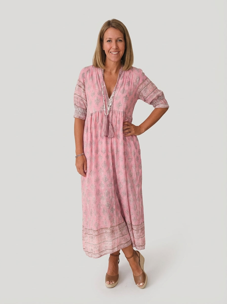 Ava | Women's V Neck Boho Printed Beach Dress With Pockets