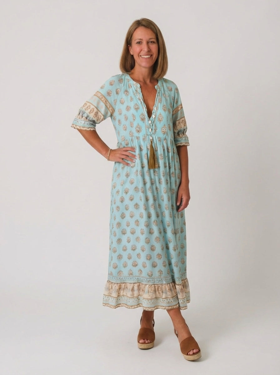 Ava | Women's V Neck Boho Printed Beach Dress With Pockets