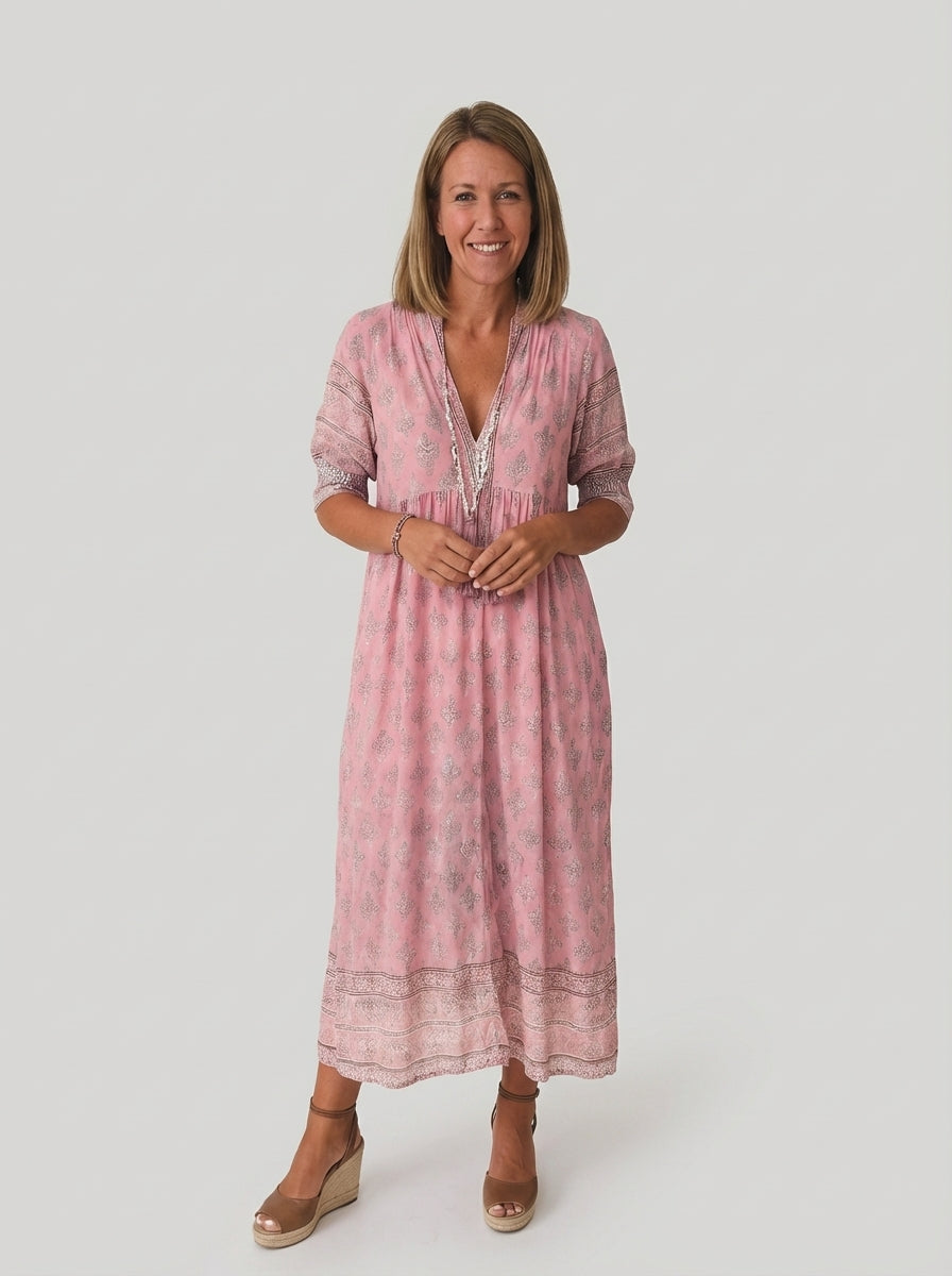 Ava | Women's V Neck Boho Printed Beach Dress With Pockets