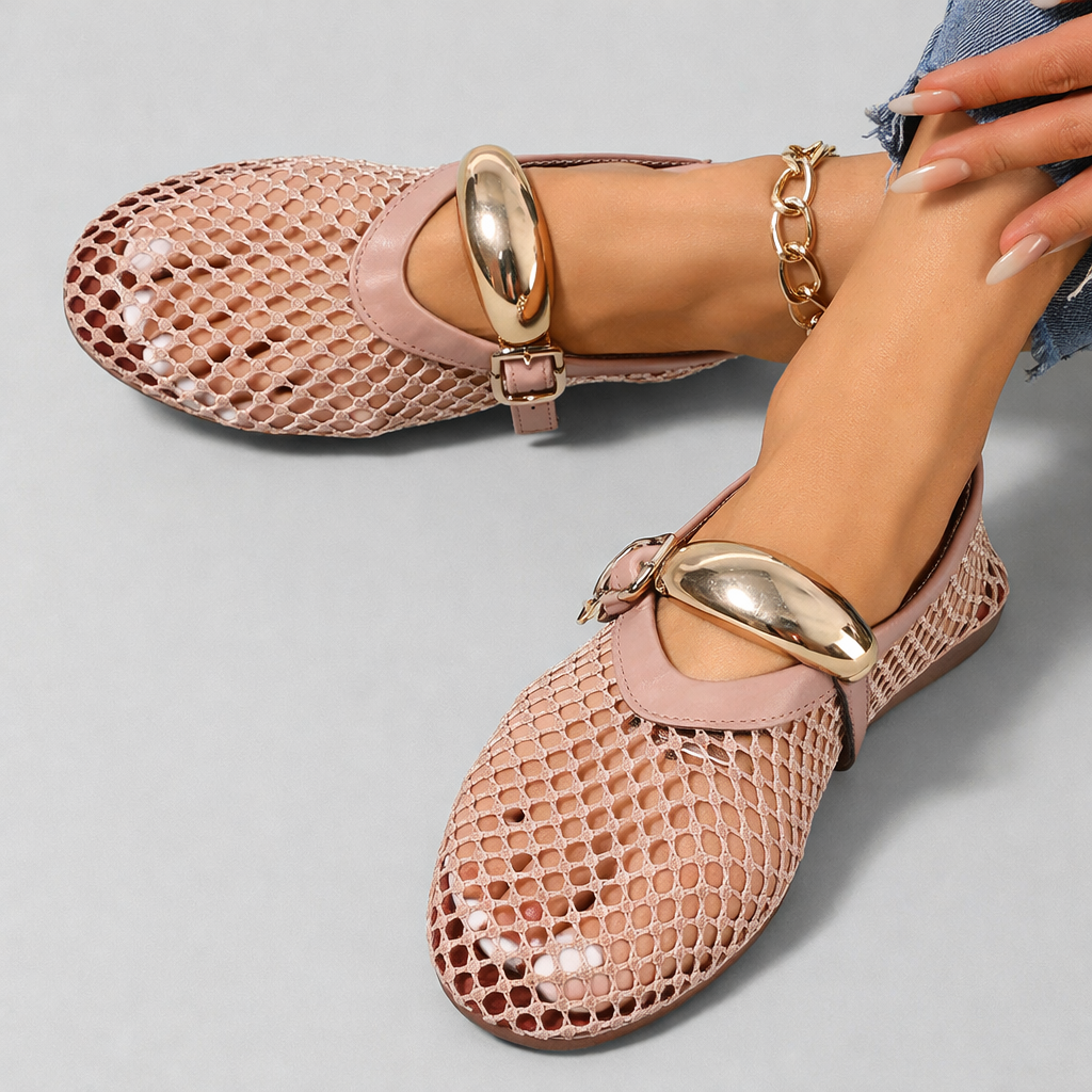 Avis | Women's Buckle Detail Mesh Mary Jane Flats