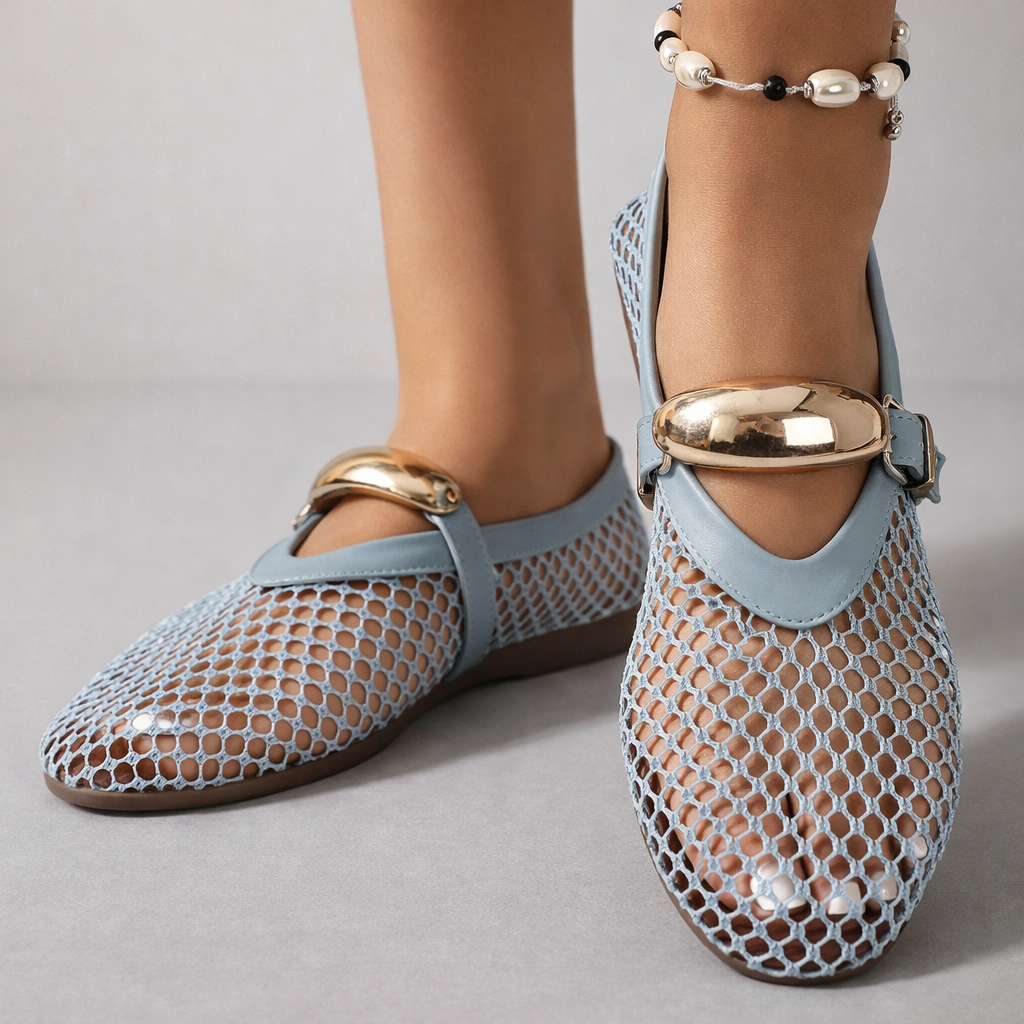 Avis | Women's Buckle Detail Mesh Mary Jane Flats