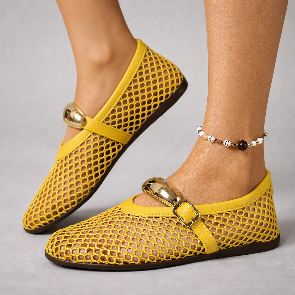 Avis | Women's Buckle Detail Mesh Mary Jane Flats