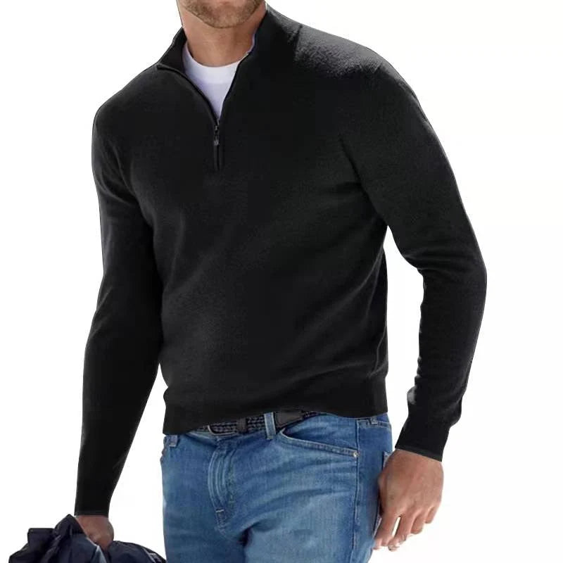 Avraham | Men’s Long Sleeve Zip Front Collared Polo Sweater