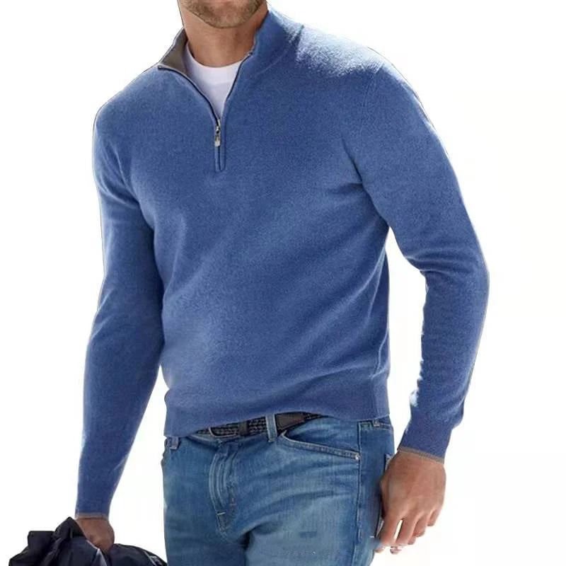 Avraham | Men’s Long Sleeve Zip Front Collared Polo Sweater
