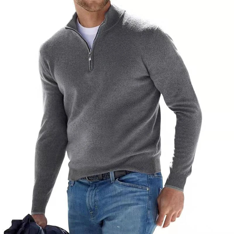 Avraham | Men’s Long Sleeve Zip Front Collared Polo Sweater