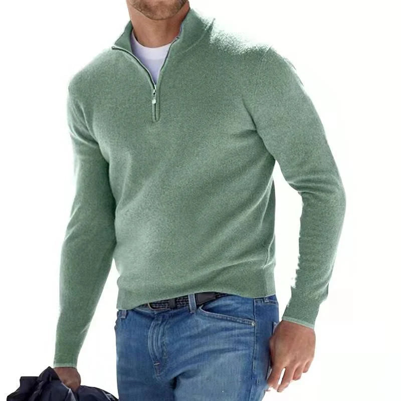 Avraham | Men’s Long Sleeve Zip Front Collared Polo Sweater