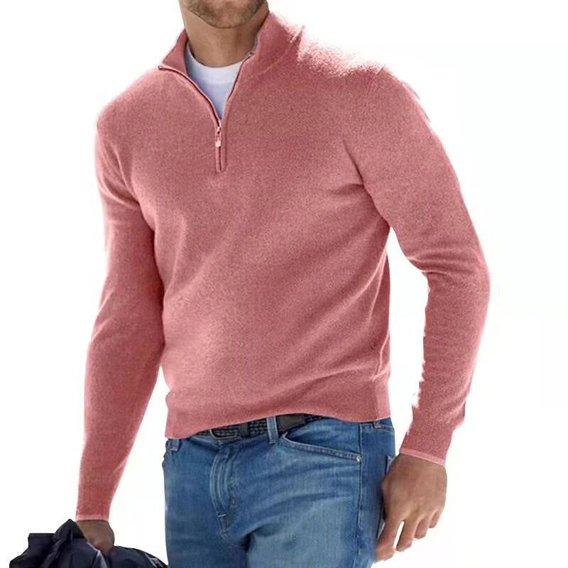 Avraham | Men’s Long Sleeve Zip Front Collared Polo Sweater