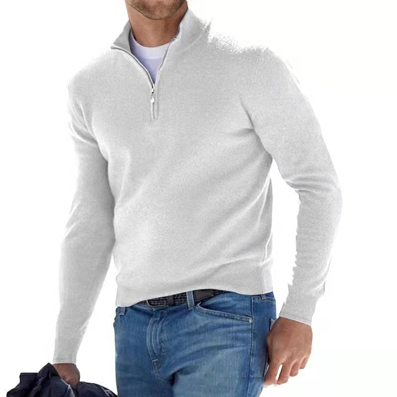 Avraham | Men’s Long Sleeve Zip Front Collared Polo Sweater