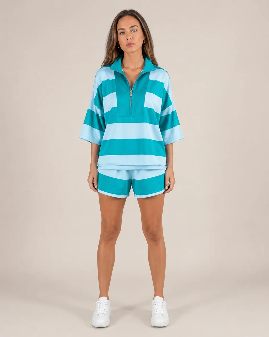 Avril | Women’s Striped Collared Quarter Zip Polo Set