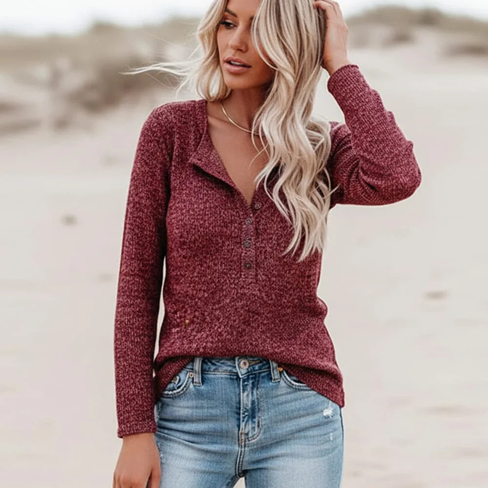 Women’s Ribbed Button-Front Henley Shirt