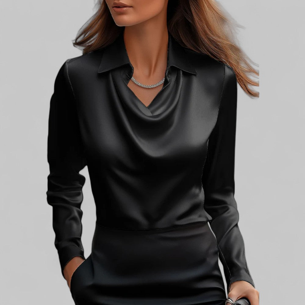 Azaria | Women’s Draped V Neck Long Sleeve Blouse