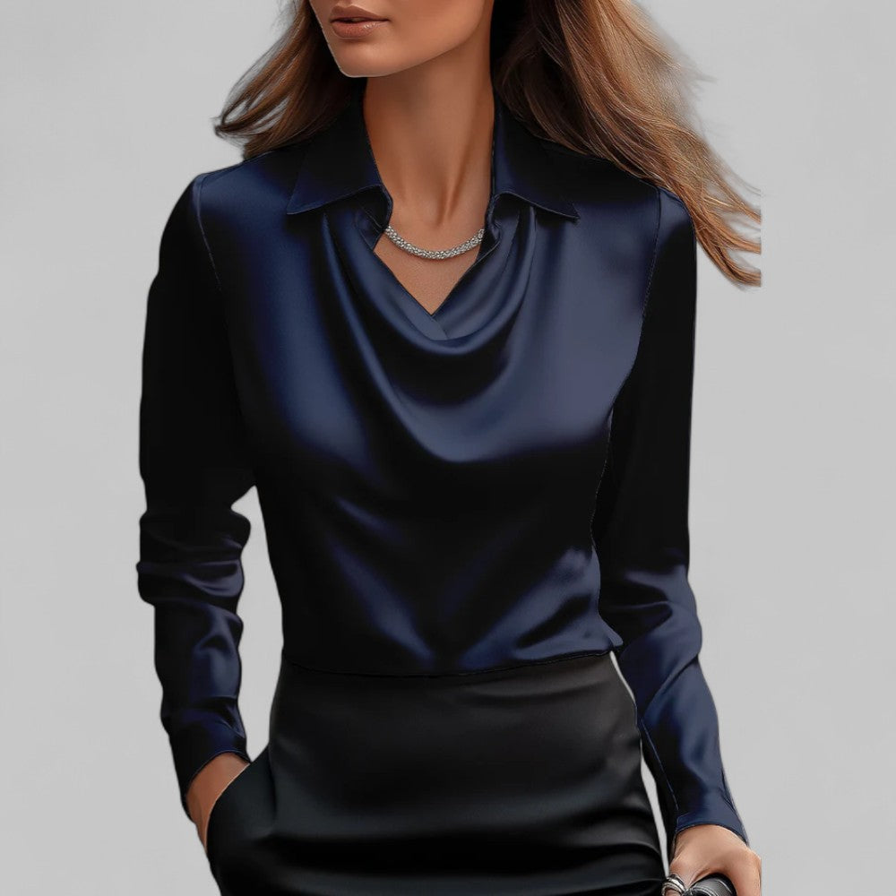 Azaria | Women’s Draped V Neck Long Sleeve Blouse