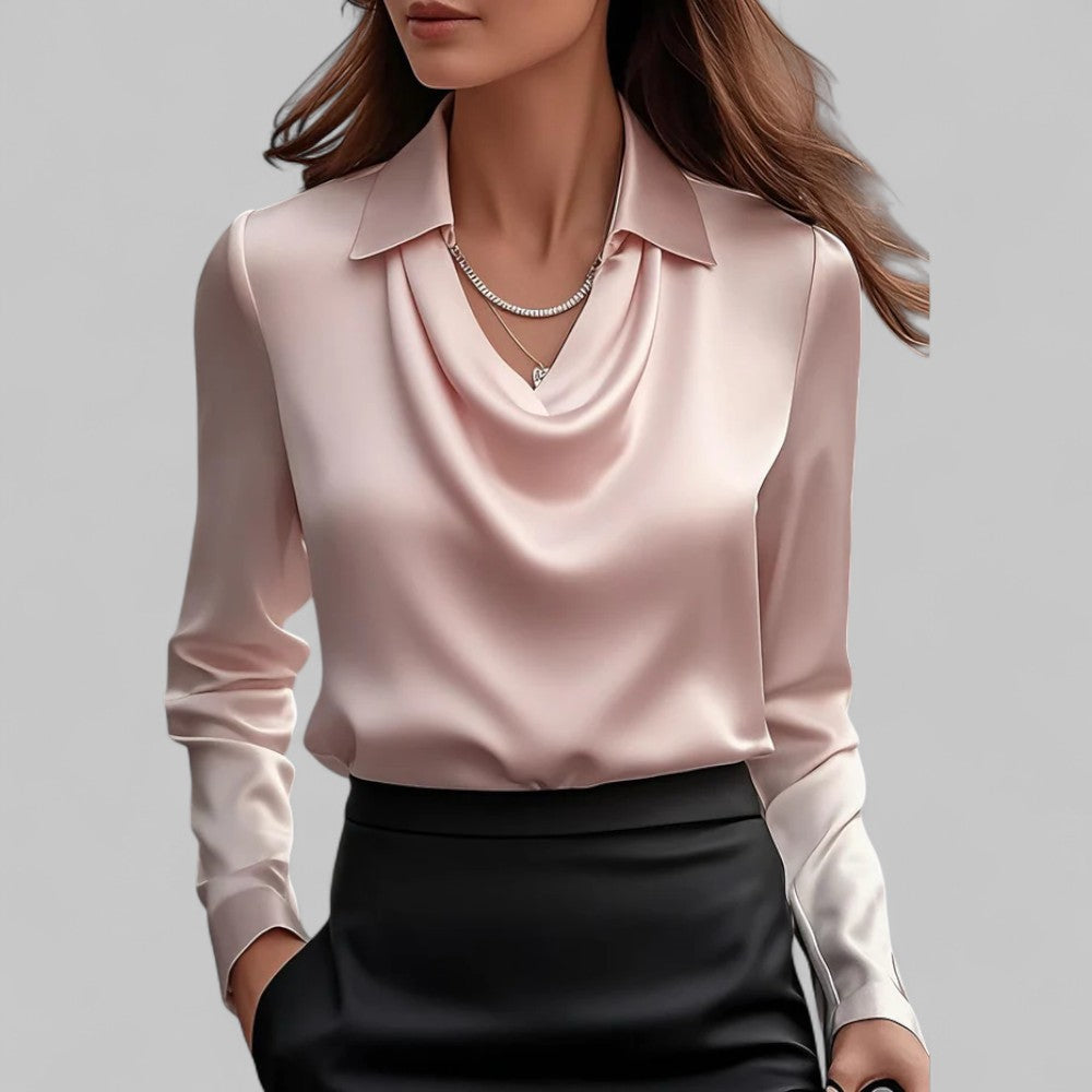 Azaria | Women’s Draped V Neck Long Sleeve Blouse