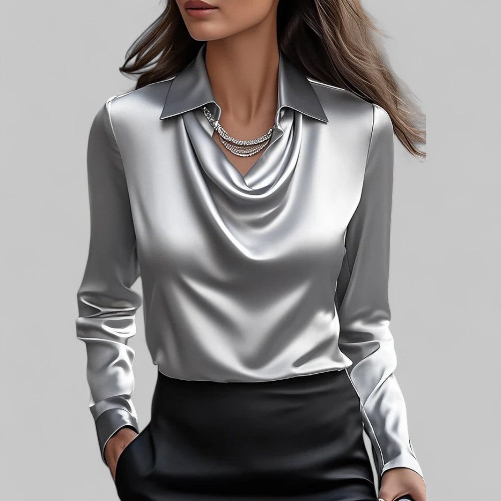 Azaria | Women’s Draped V Neck Long Sleeve Blouse
