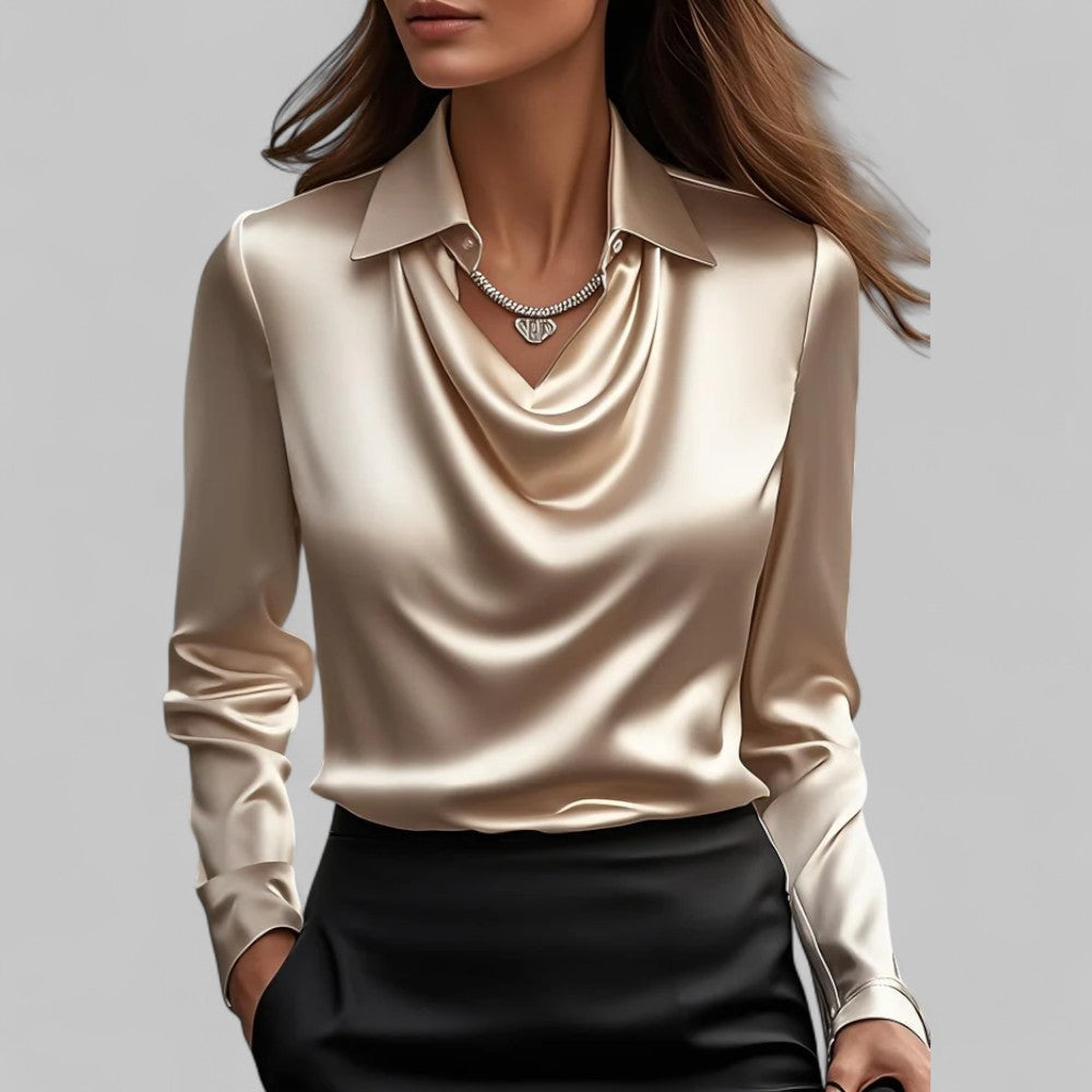 Azaria | Women’s Draped V Neck Long Sleeve Blouse