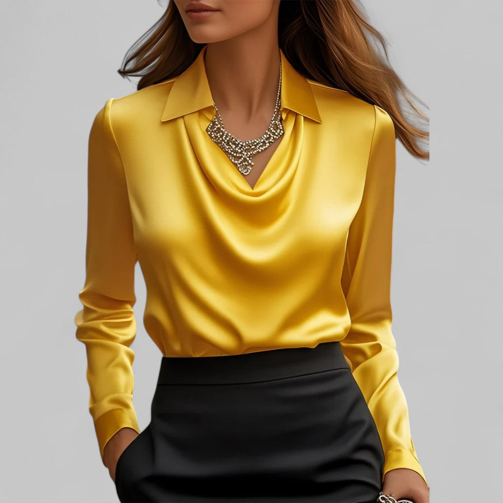 Azaria | Women’s Draped V Neck Long Sleeve Blouse