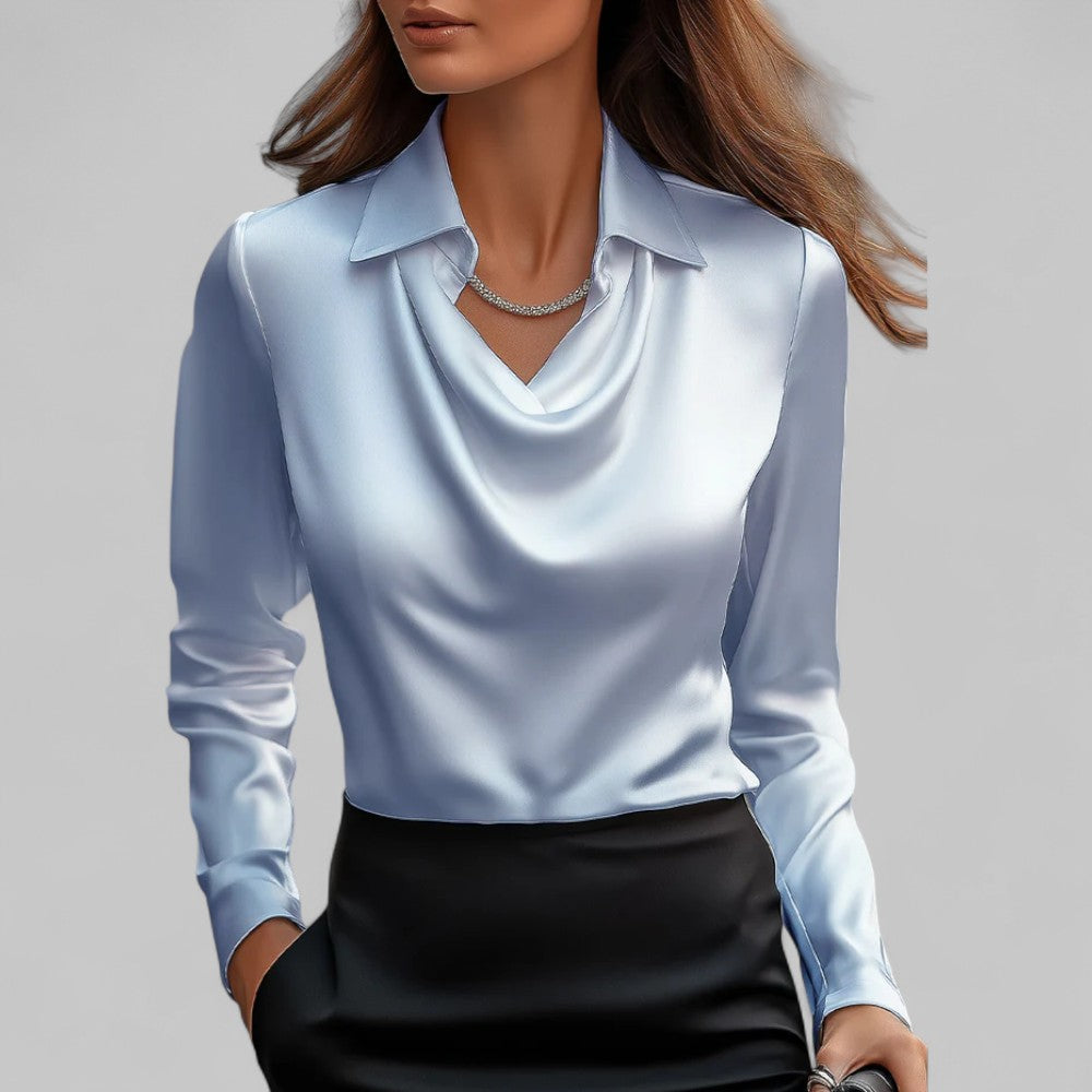 Azaria | Women’s Draped V Neck Long Sleeve Blouse
