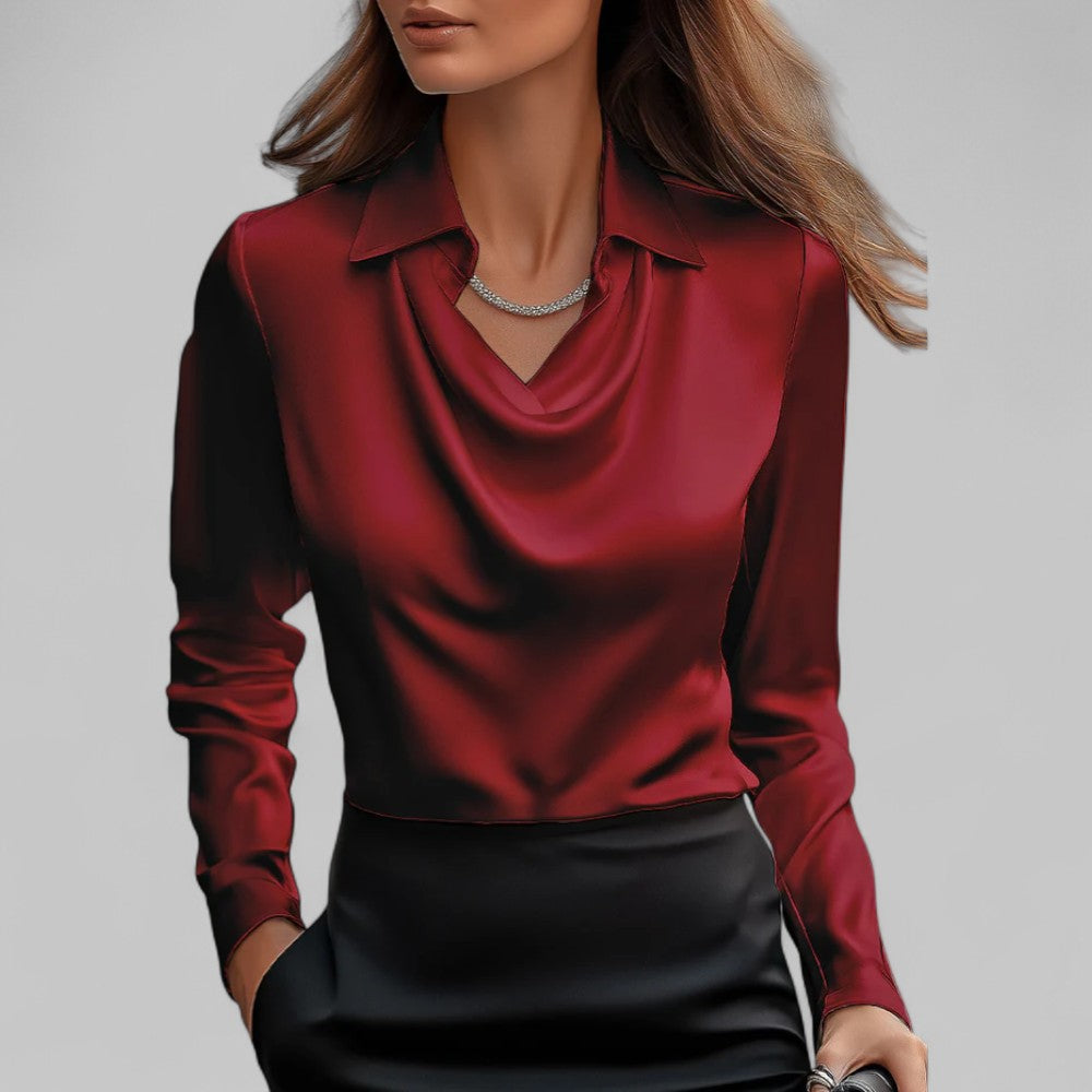 Azaria | Women’s Draped V Neck Long Sleeve Blouse