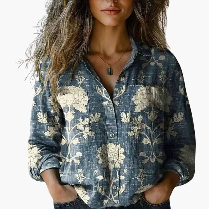 Azure | Women’s Collared Long Sleeve Button Down Shirt