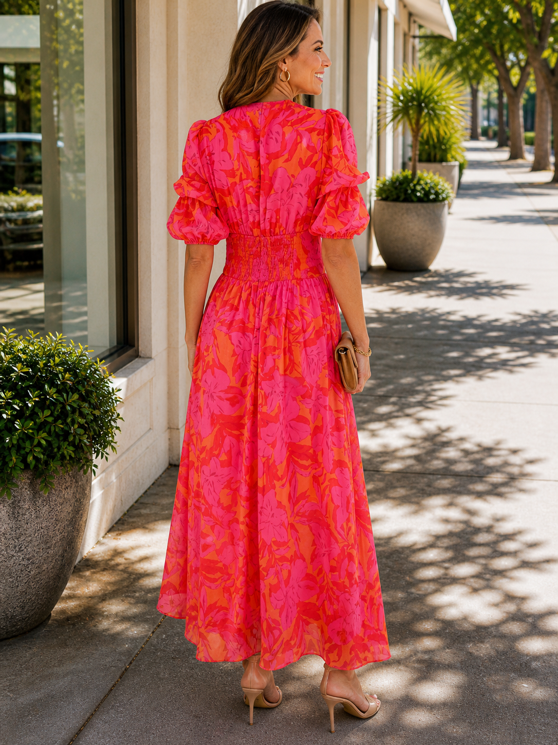 Bailey | Women’s V Neck Flutter Sleeve Flowy Maxi Dress