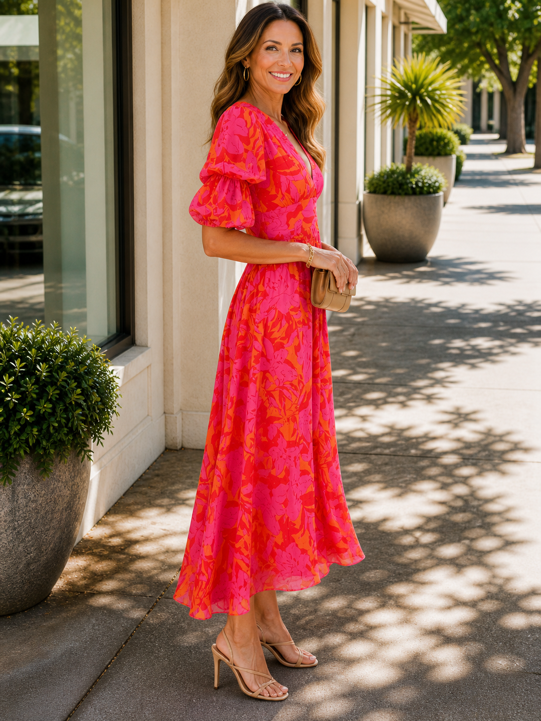 Bailey | Women’s V Neck Flutter Sleeve Flowy Maxi Dress