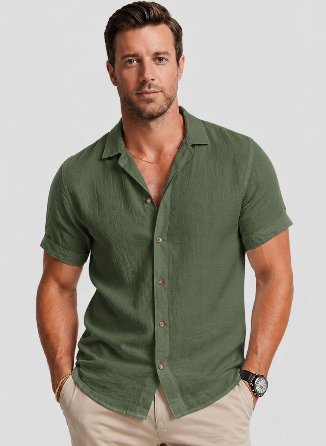 Baldwin | Men’s Textured Turn Down Collar Short Sleeve Shirt