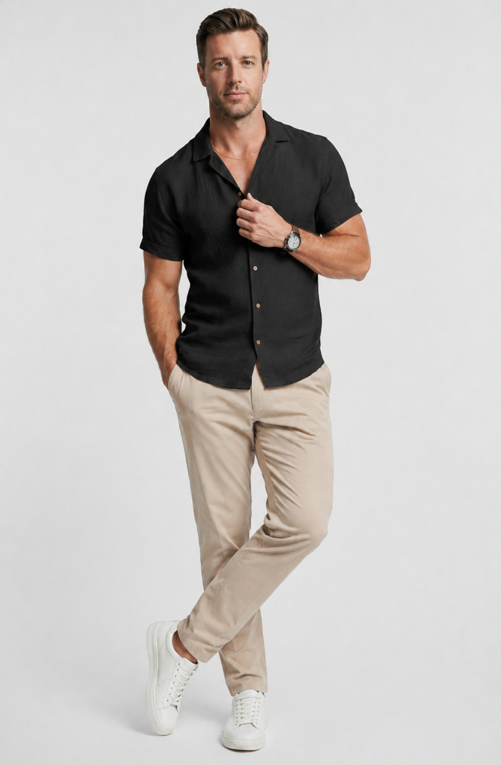 Baldwin | Men’s Textured Turn Down Collar Short Sleeve Shirt