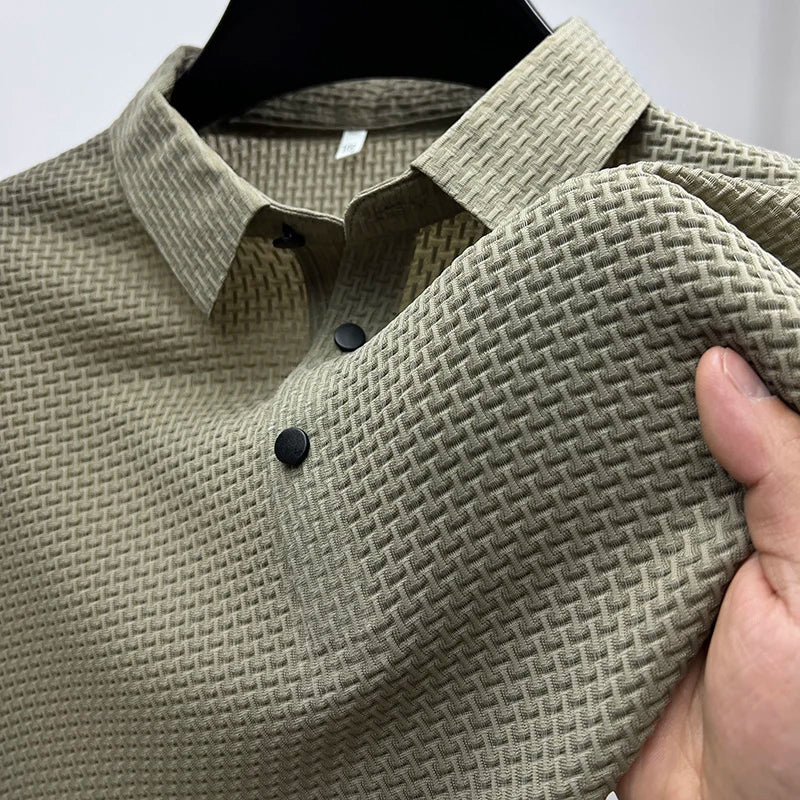 Barrett | Men's Waffle-Knit Pointed Collar Polo Shirt
