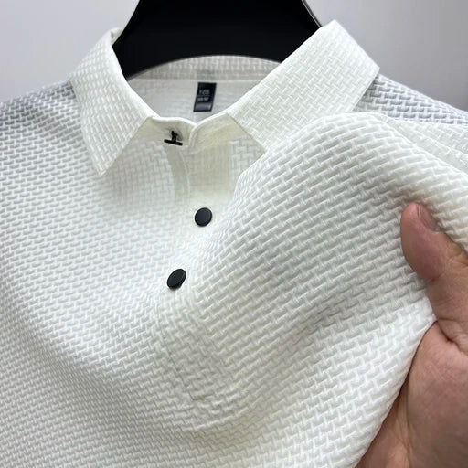 Barrett | Men's Waffle-Knit Pointed Collar Polo Shirt