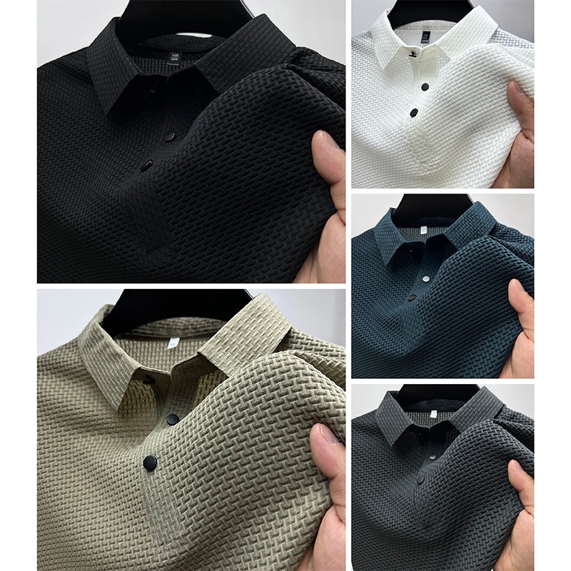 Barrett | Men's Waffle-Knit Pointed Collar Polo Shirt