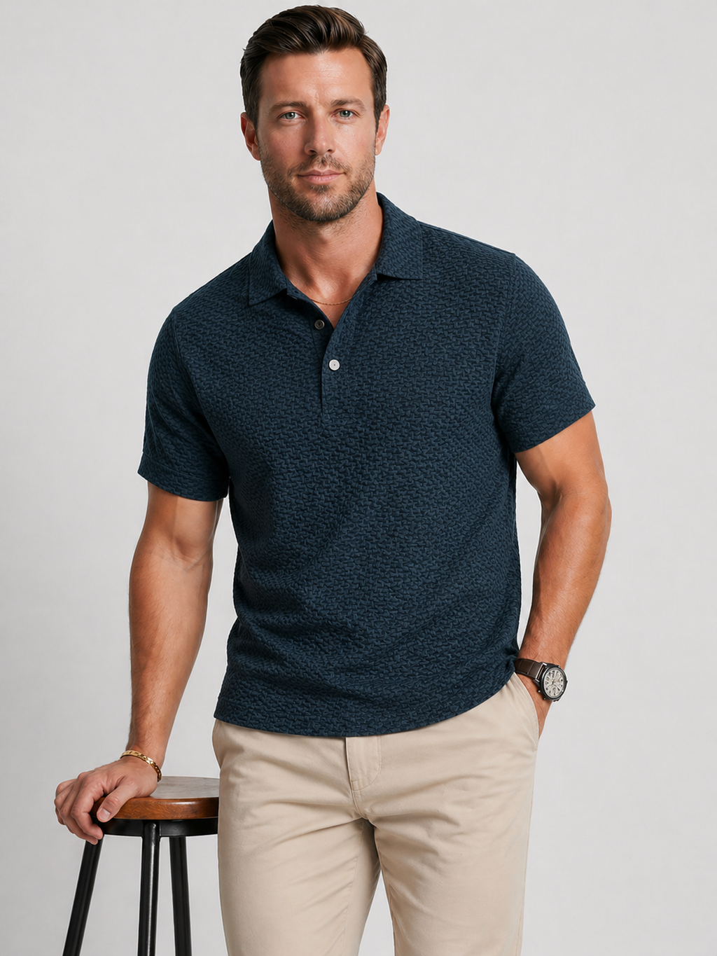 Barrett | Men's Waffle-Knit Pointed Collar Polo Shirt