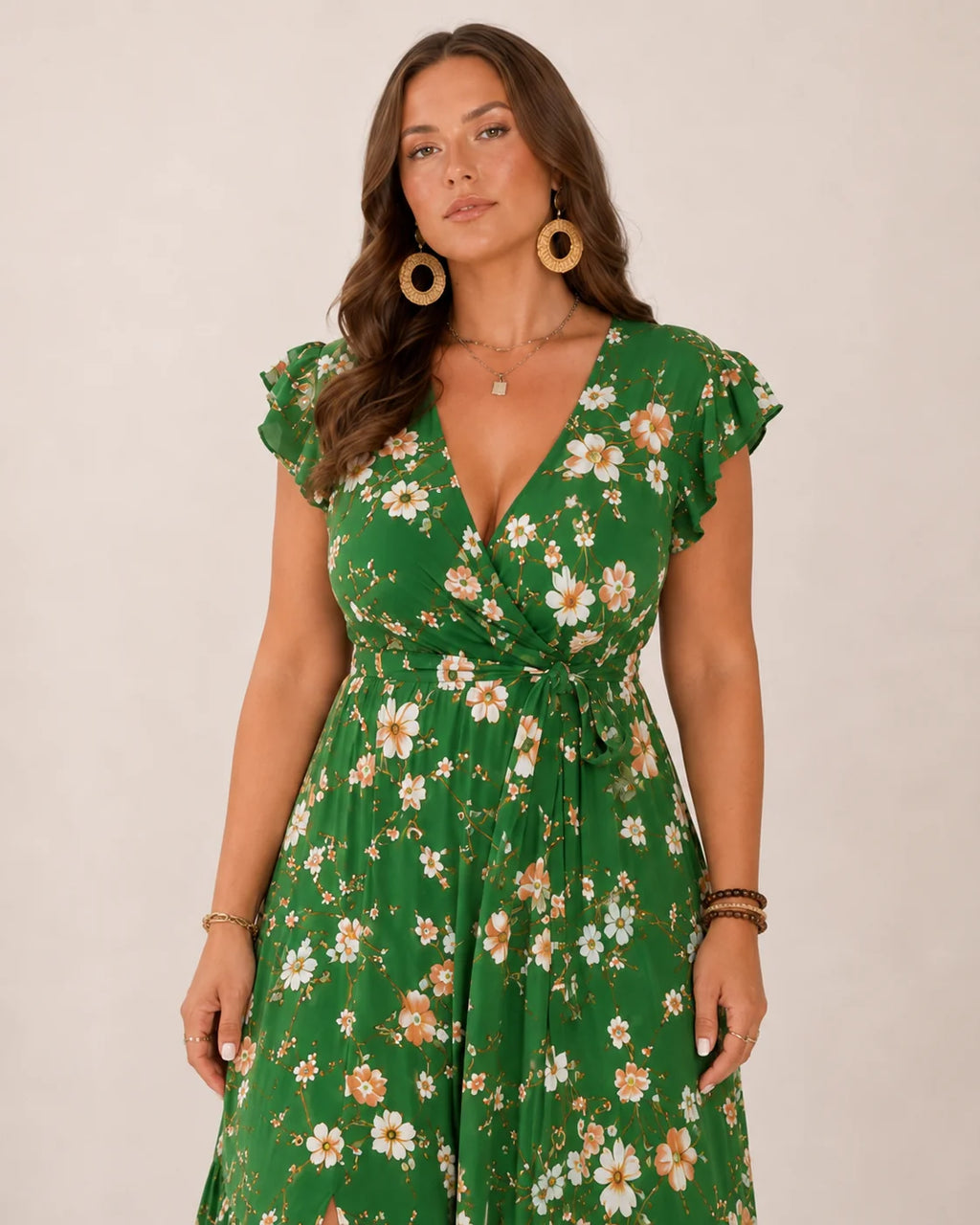 Becky | Women’s Floral V Neck Wrap Waist Tiered Maxi Dress