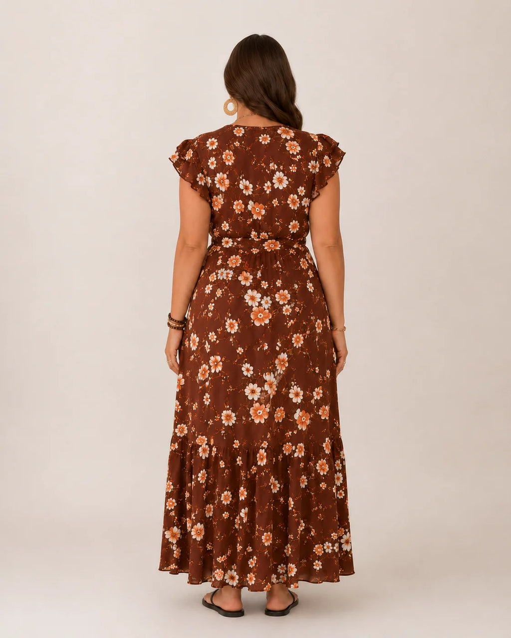 Becky | Women’s Floral V Neck Wrap Waist Tiered Maxi Dress