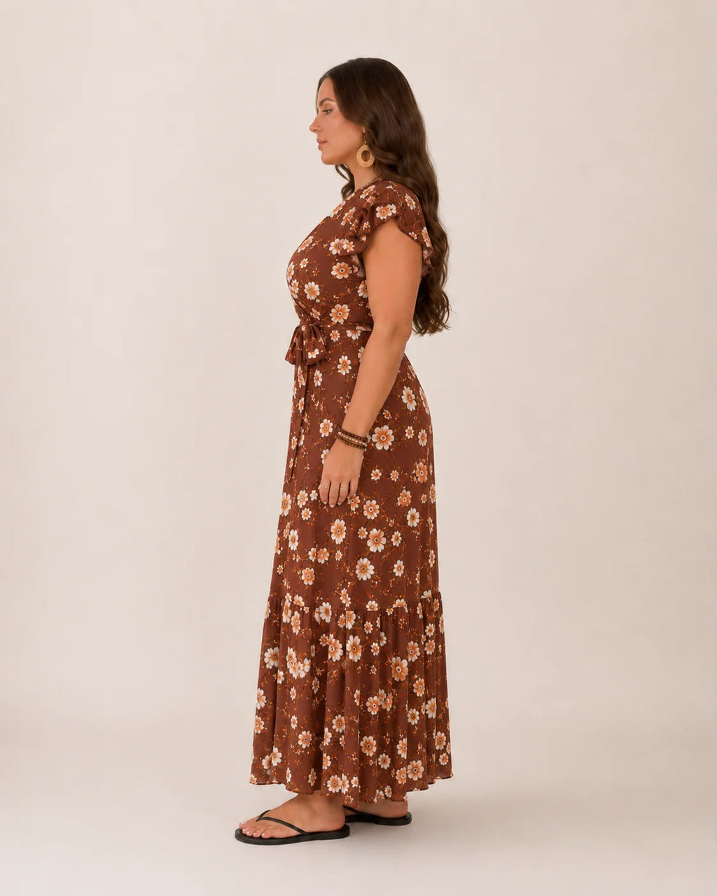 Becky | Women’s Floral V Neck Wrap Waist Tiered Maxi Dress