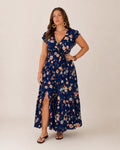 Becky | Women’s Floral V Neck Wrap Waist Tiered Maxi Dress