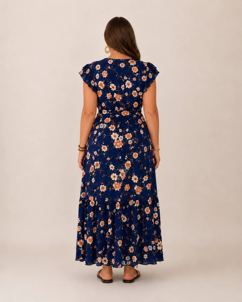 Becky | Women’s Floral V Neck Wrap Waist Tiered Maxi Dress