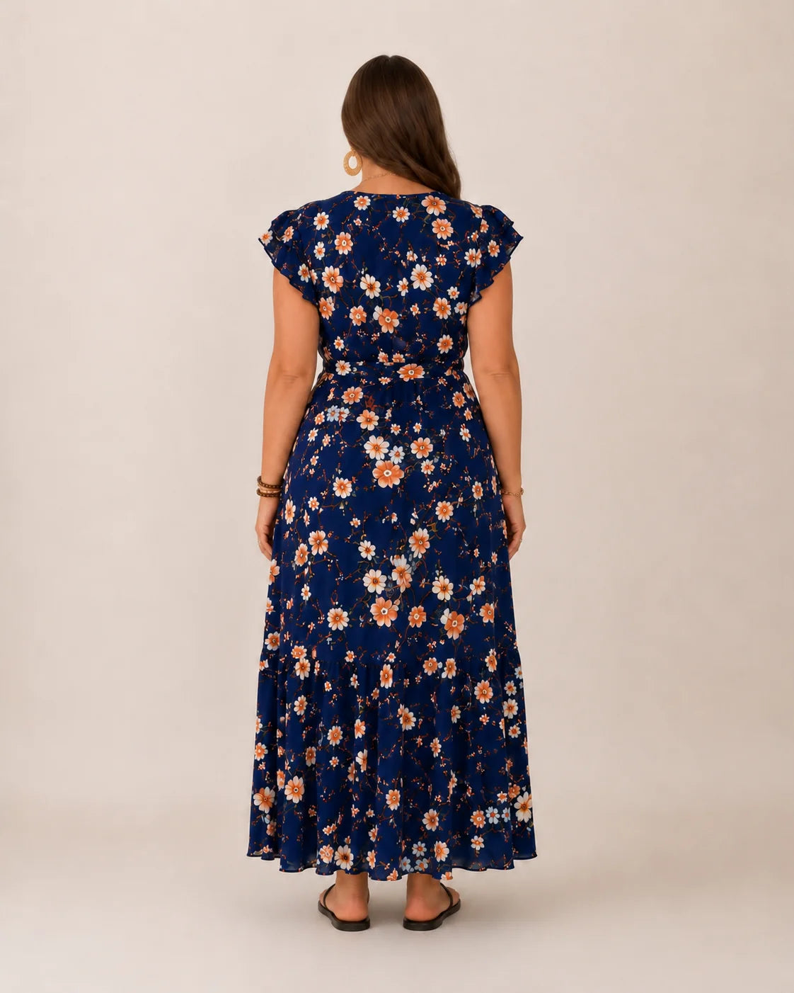Becky | Women’s Floral V Neck Wrap Waist Tiered Maxi Dress