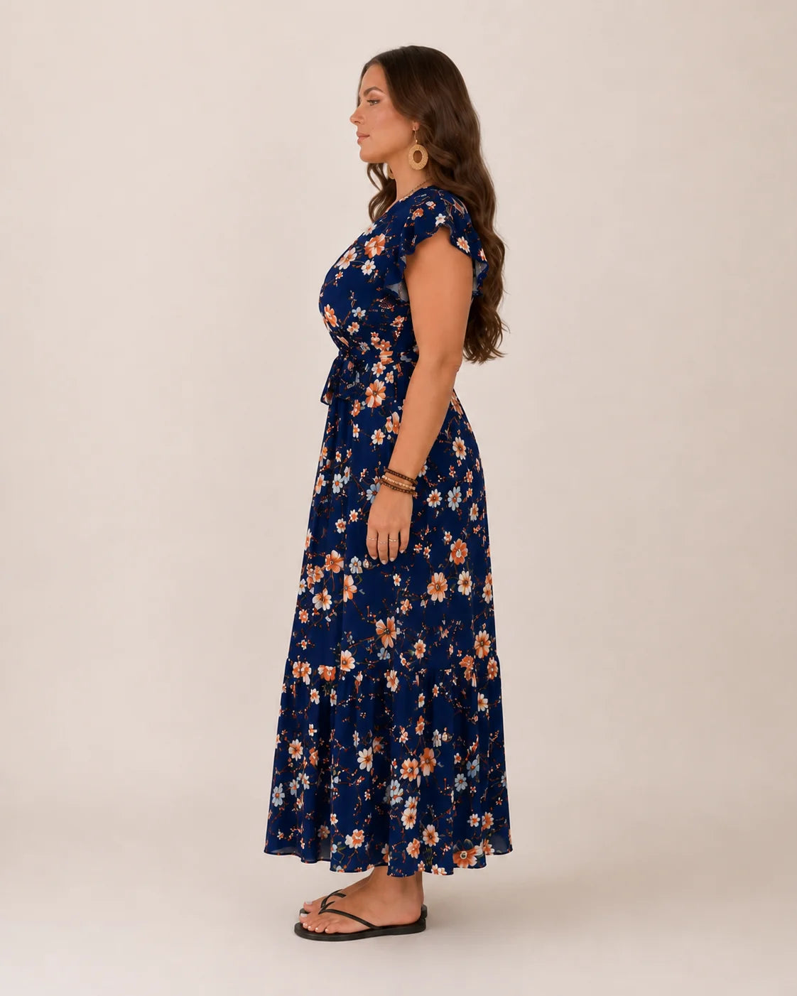 Becky | Women’s Floral V Neck Wrap Waist Tiered Maxi Dress