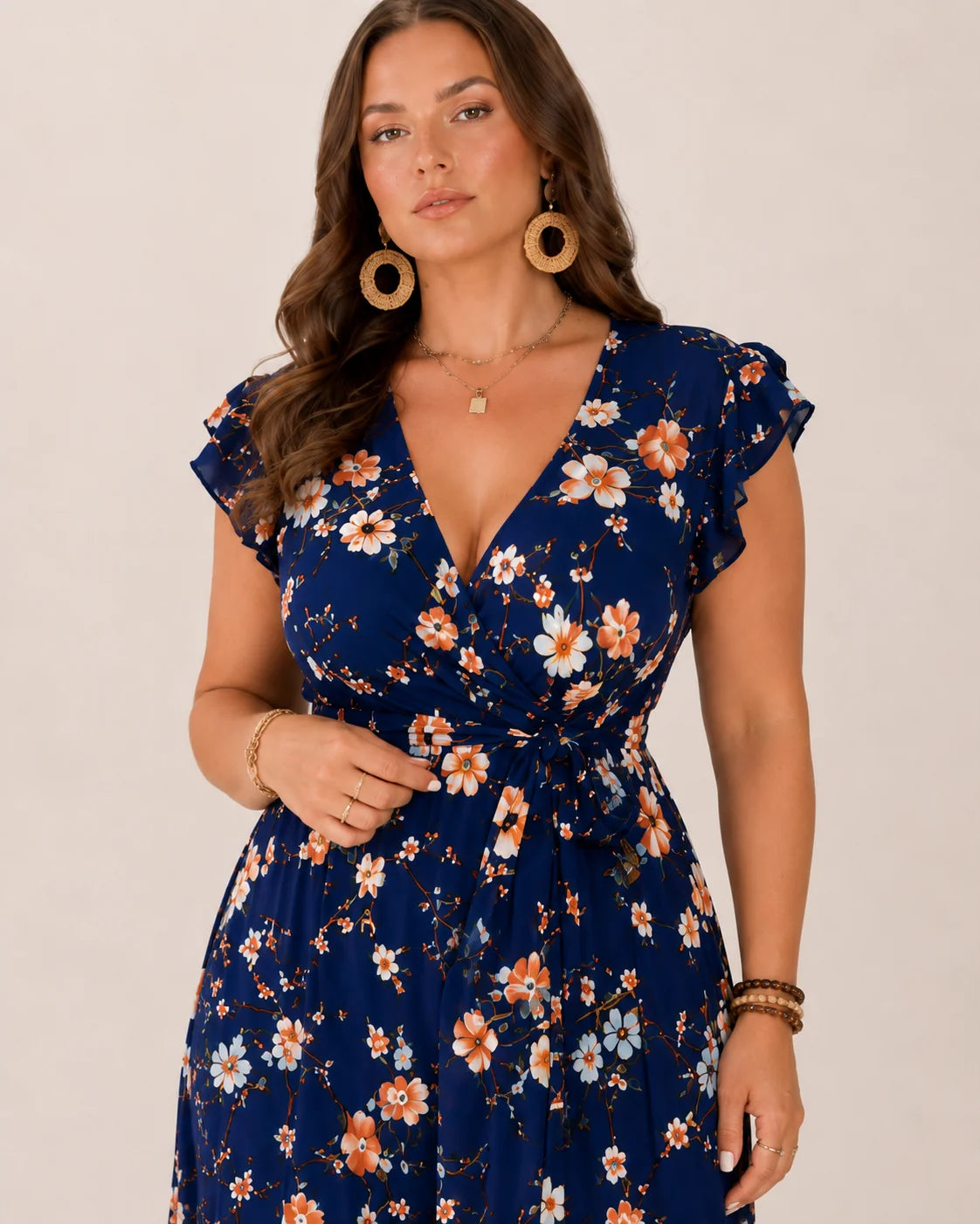 Becky | Women’s Floral V Neck Wrap Waist Tiered Maxi Dress