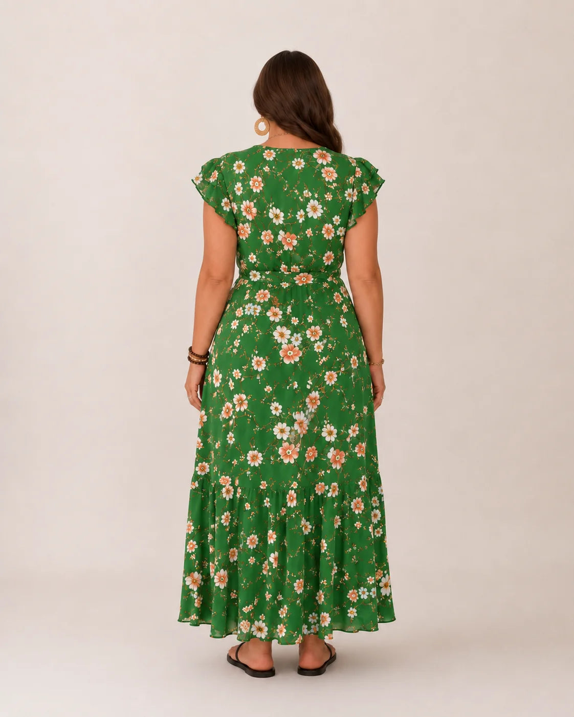 Becky | Women’s Floral V Neck Wrap Waist Tiered Maxi Dress