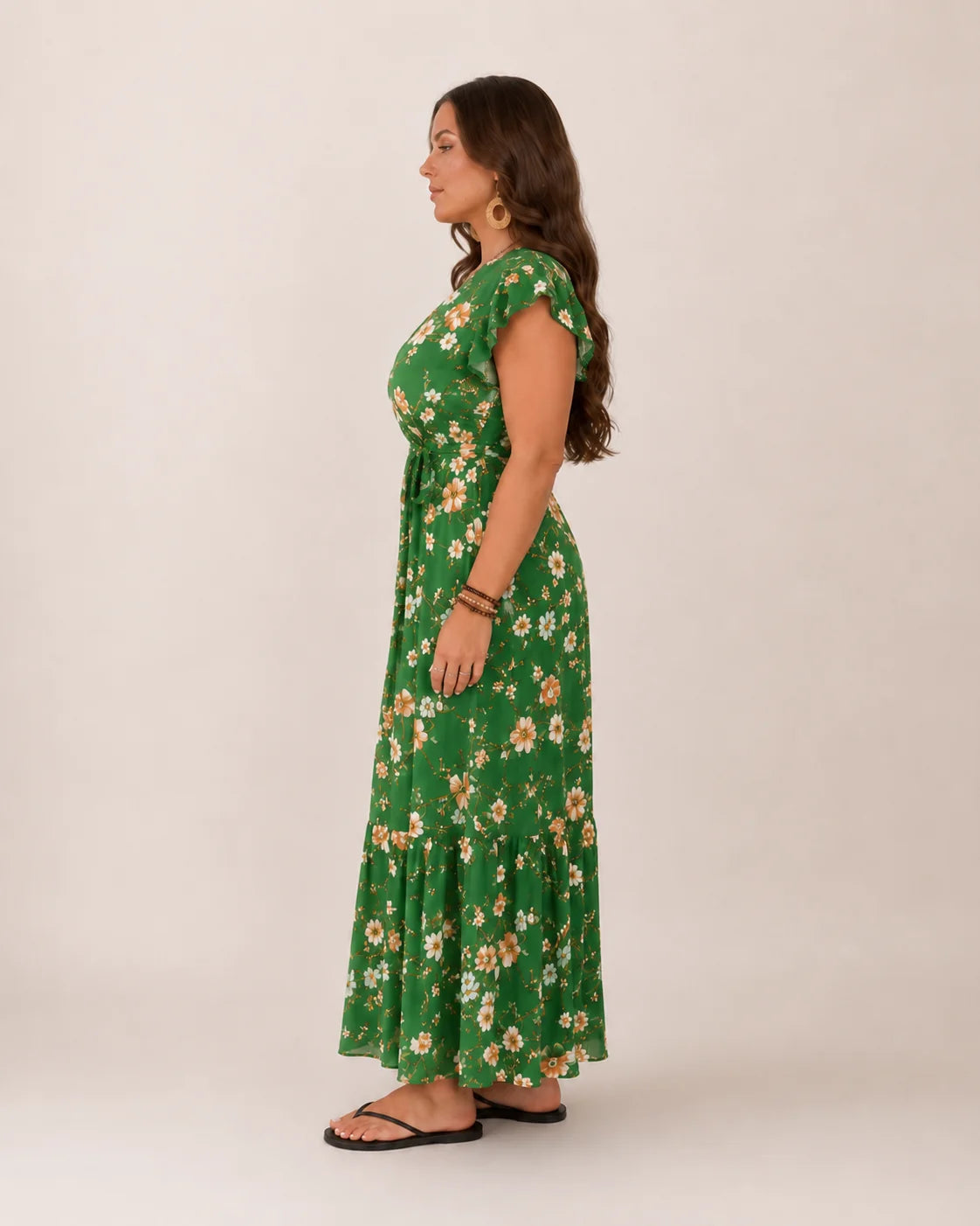 Becky | Women’s Floral V Neck Wrap Waist Tiered Maxi Dress