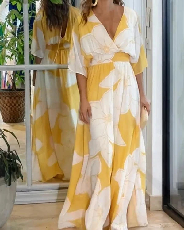 Bella | Women’s Floral Print V Neck Flowy Wedding Guest Dress