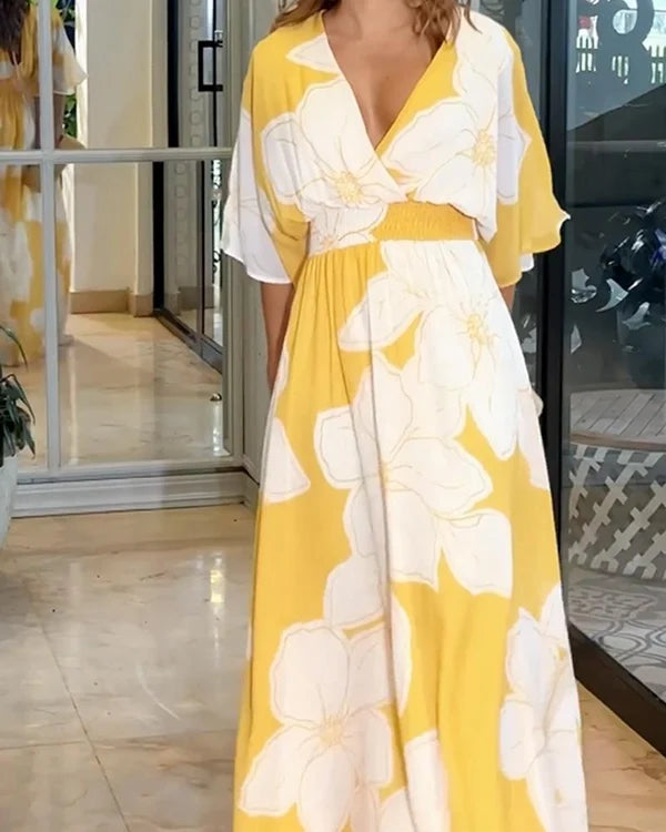 Bella | Women’s Floral Print V Neck Flowy Wedding Guest Dress