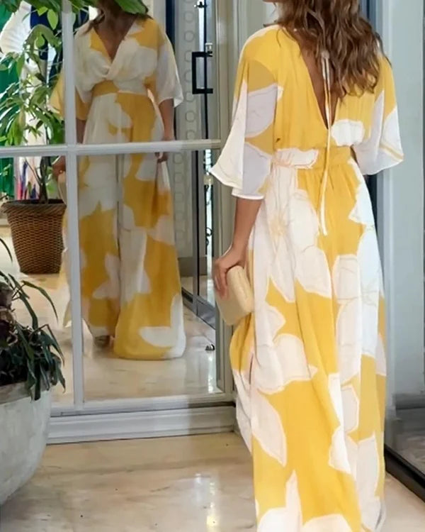 Bella | Women’s Floral Print V Neck Flowy Wedding Guest Dress