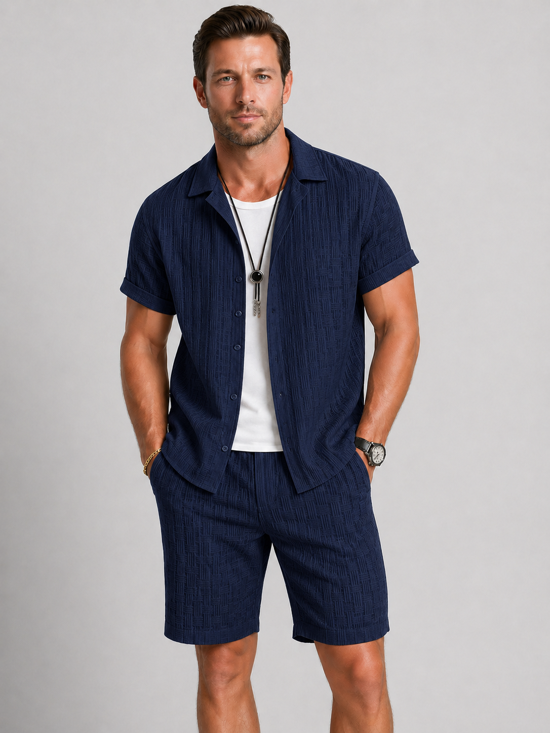 Benjamin | Men’s Textured Button Front Two Piece Matching Set
