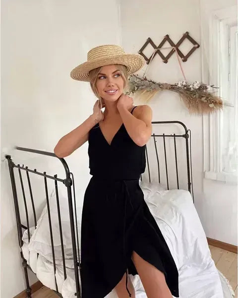 Bernice | Women's Sleeveless V Neck Tie Waist Midi Dress