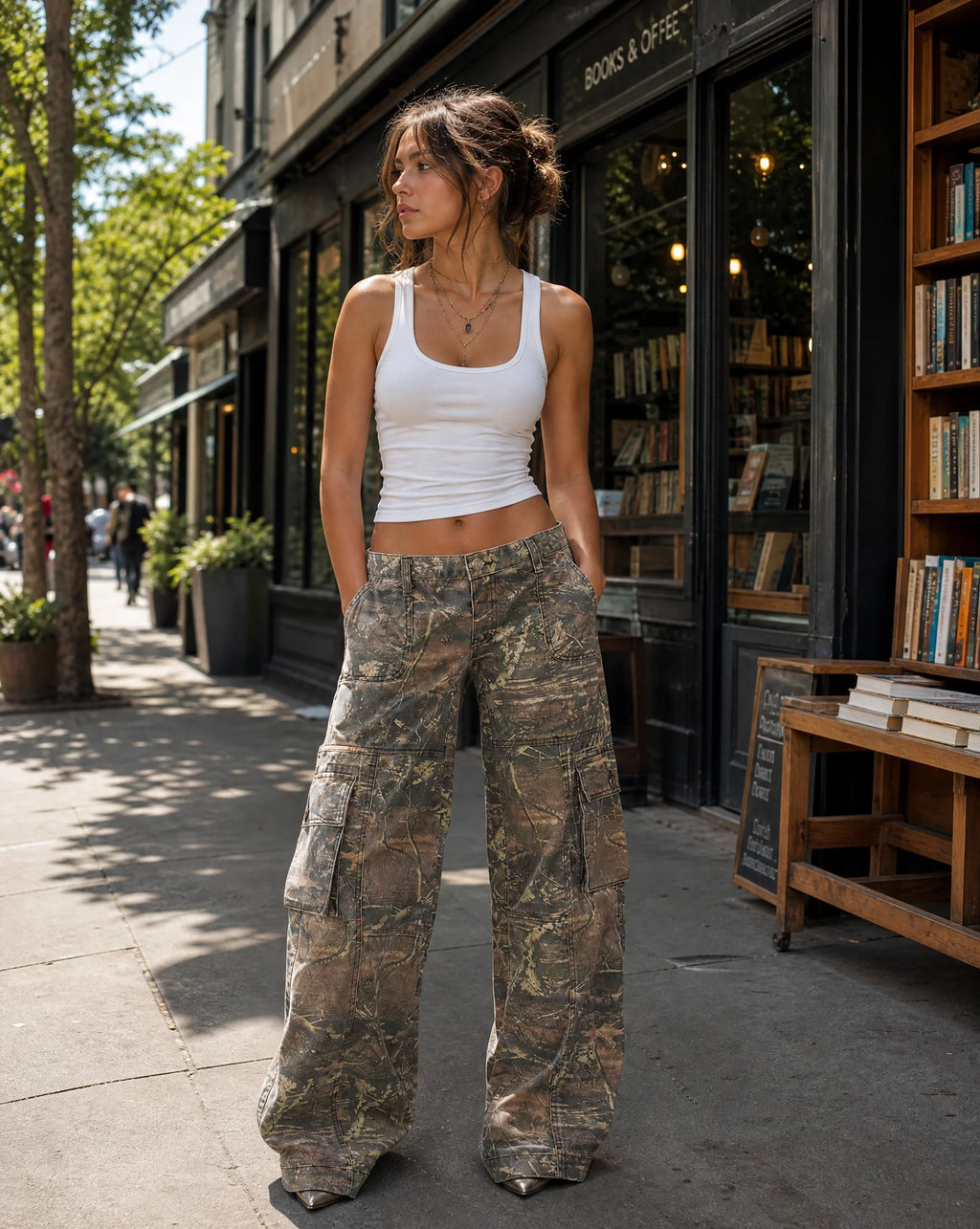Bertha | Women's Wide-Leg Button Front Utility Cargo Pants