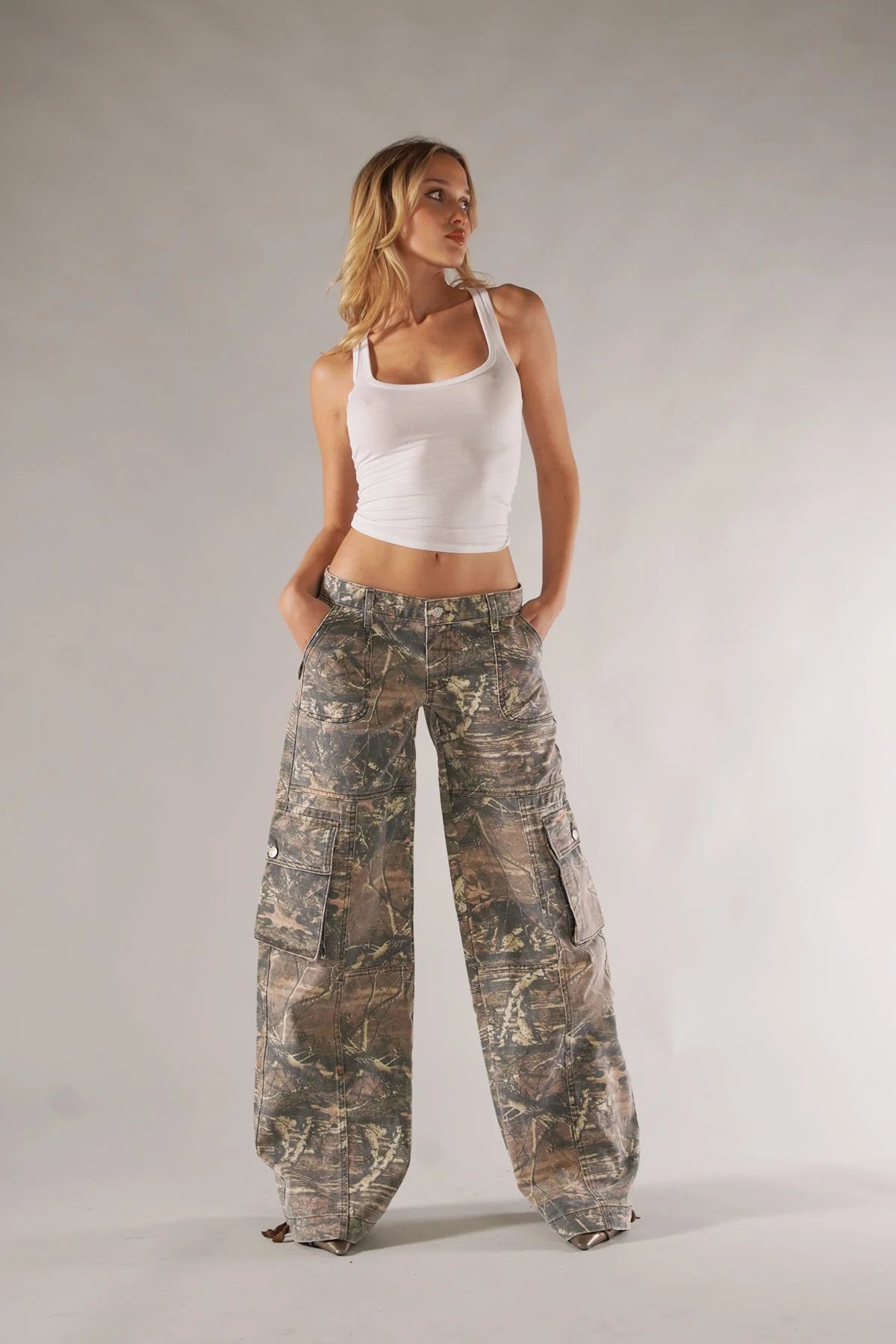 Bertha | Women's Wide-Leg Button Front Utility Cargo Pants