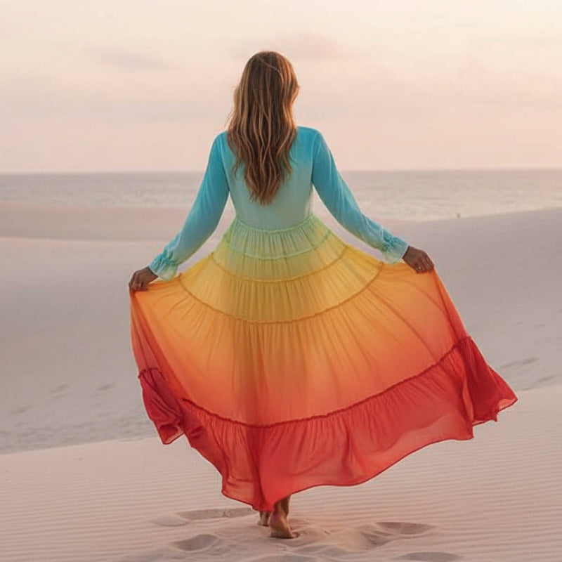 Beverley | Women’s Long Sleeve Flowy Beach Maxi Dress